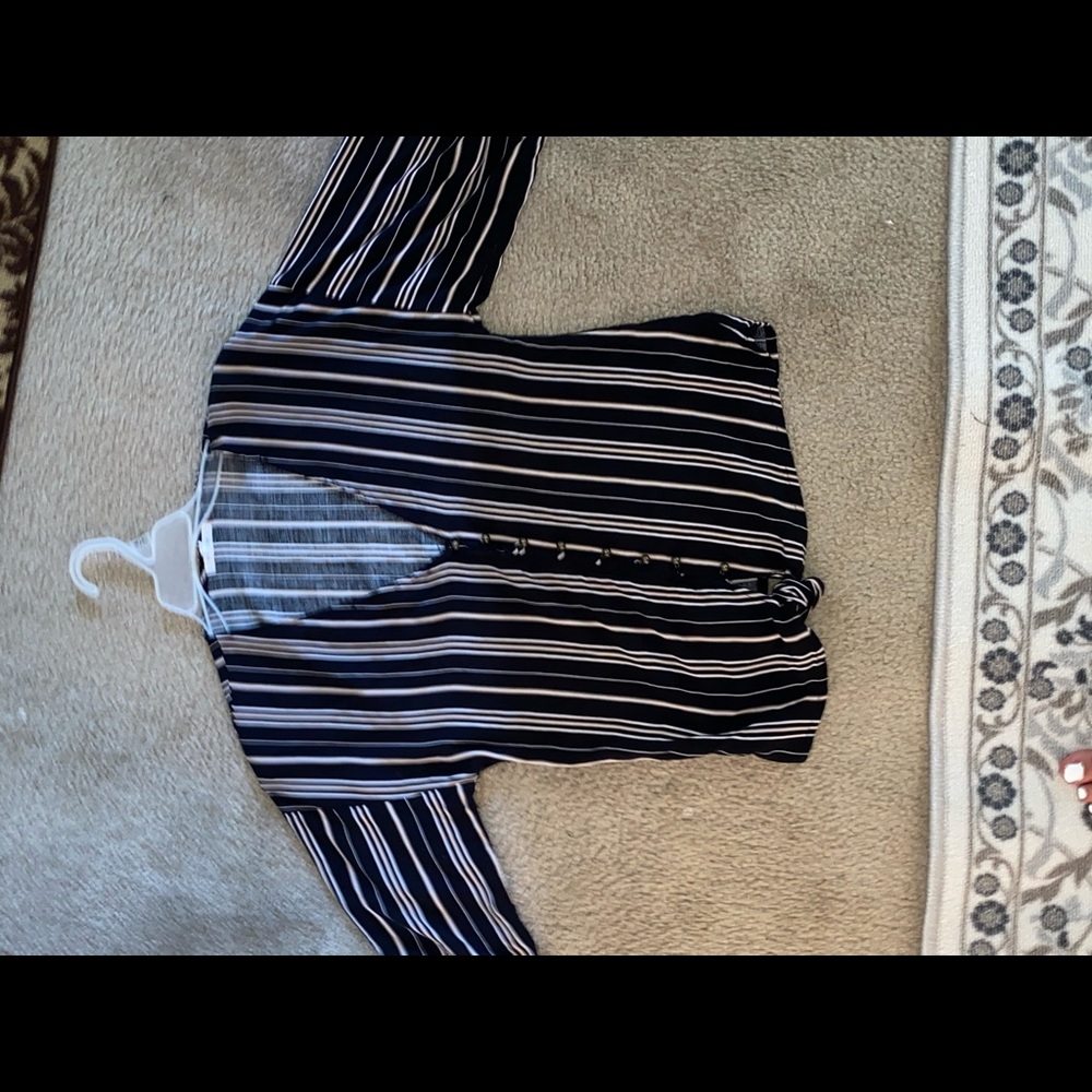 Black striped Blouse with Button/ Tie front.
